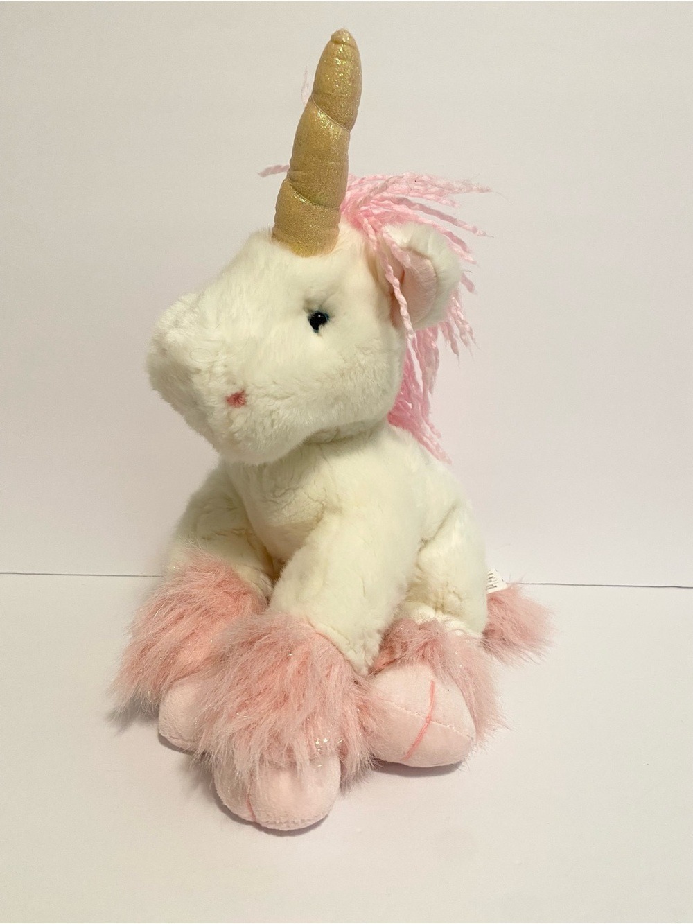 Russ Aurora Unicorn Plush Pink & White With Hearts Pink Yarn Mane Stuffed Animal